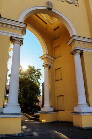typical arch with columns in Saint-Petersburg on a sunny day