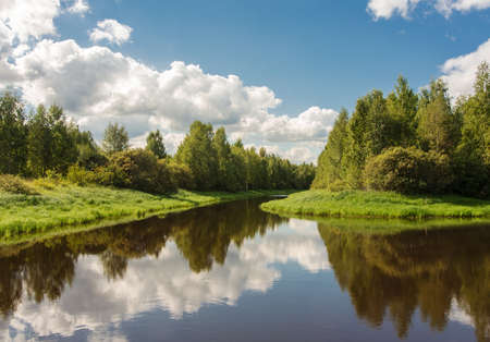 Landscape on the river in a sunny summer dayの写真素材