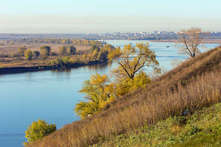 autumn landscape on the river Kama, Russiaの写真素材