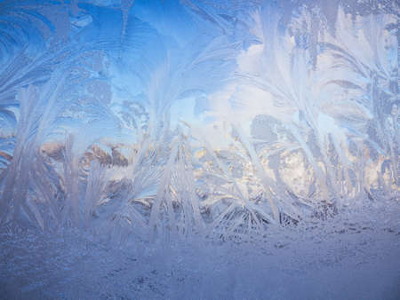 abstract frost texture on a glass window in winter
