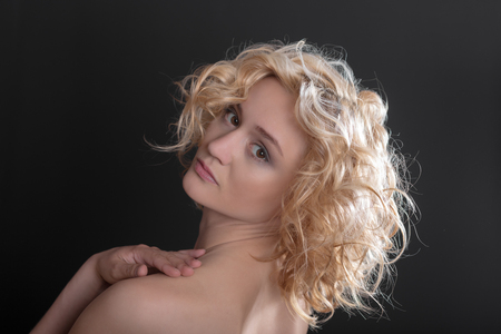 studio portrait of sensual blonde close upの写真素材