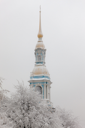 bell tower on a cold winter dayの写真素材
