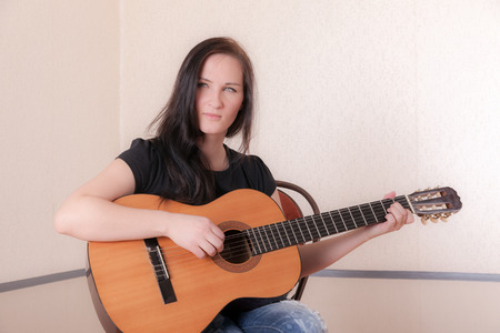 portrait of a girl with a guitarの写真素材