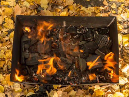 burning coals for barbecue in the grillの写真素材