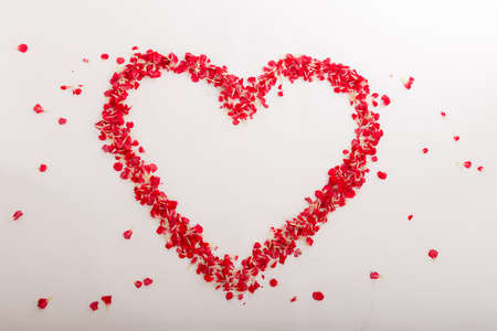 abstract heart of red petals on a white backgroundの写真素材
