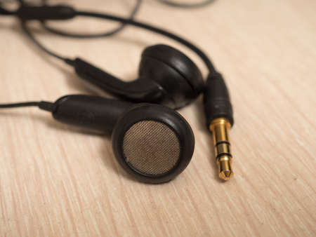 black headphones on the table close up