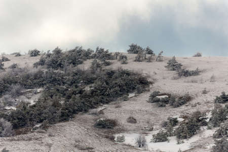 landscape with spring snow in the mountainsの写真素材