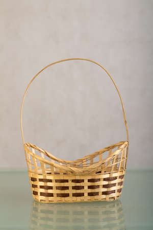 wooden basket on the tableの写真素材
