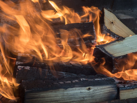 abstract burning firewood close upの写真素材