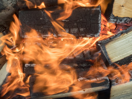 abstract burning firewood close upの写真素材