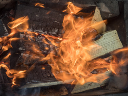 abstract burning firewood close upの写真素材