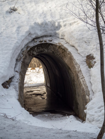 concrete bridge arch in winterの写真素材