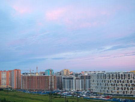 landscape with new town Murino on a summer morningの写真素材