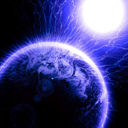 Blue planet earth with sunの写真素材