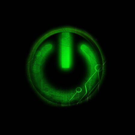 Glowing green power on button