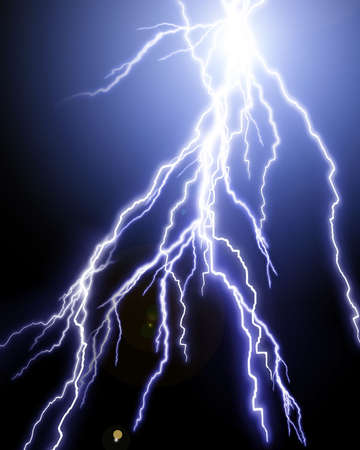 Blue lightning flash on black sky
