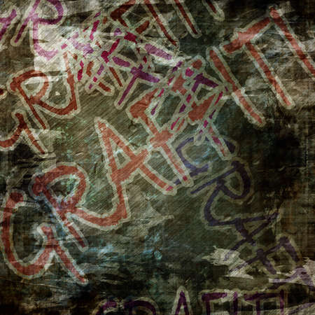 Grunge wall with some graffitiの写真素材