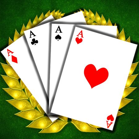 Poker table with cards and a winner wreath