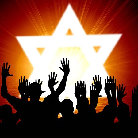 some jewish people celebrating beneath the star of david
