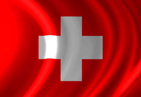 Swiss flag waving in the windの写真素材