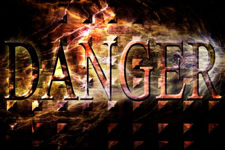 Brushed metal plate with danger signの写真素材