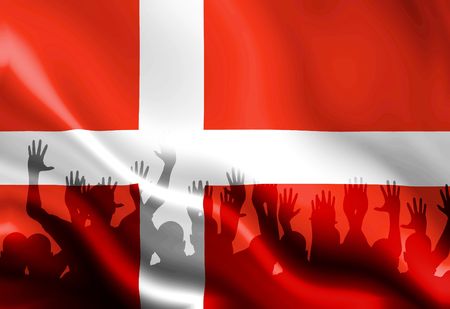 Danish flag waving in the wind with some foldsの写真素材