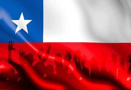 Chilean flag waving in the wind with some foldsの写真素材