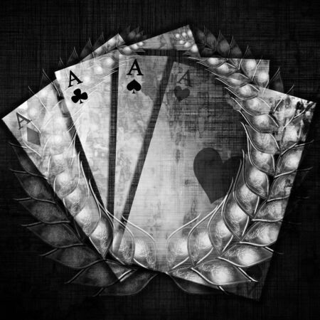 playing card with an integrated silver wreathの写真素材