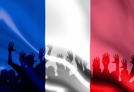 French flag waving in the wind with some foldsの写真素材