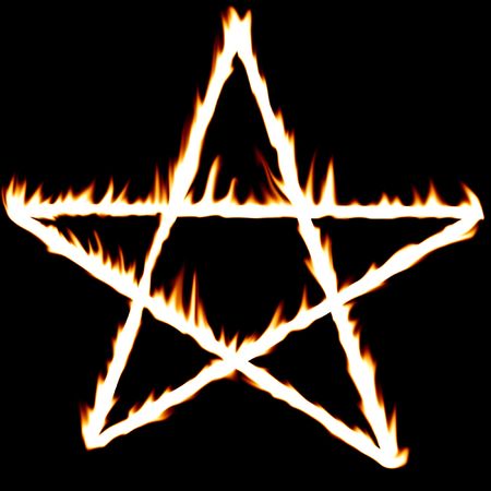 fiery pentagram on a solid black backgroundの写真素材