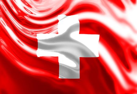 Swiss flag waving in the windの写真素材