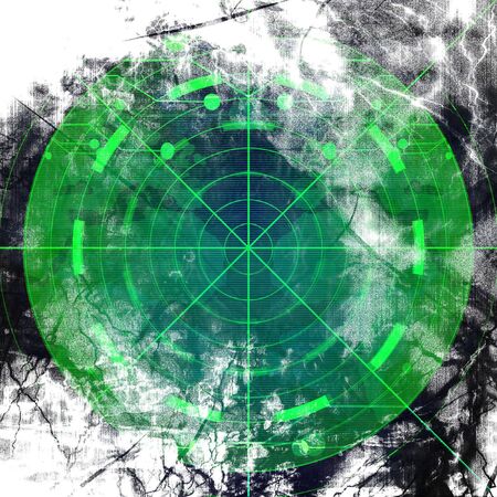 grunge green radar screen on a black backgroundの写真素材