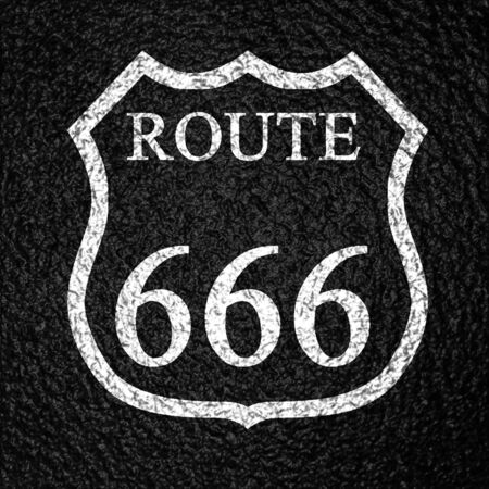 Asphalt background texture with route 666 sign on itの写真素材