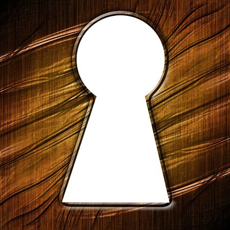 key hole in a wooden door with some damageの写真素材