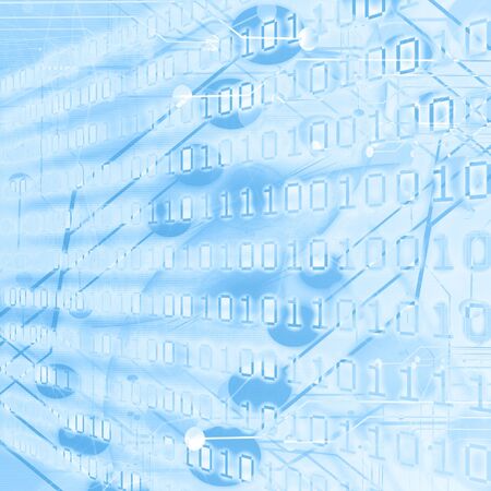Bits and bytes on a blue background