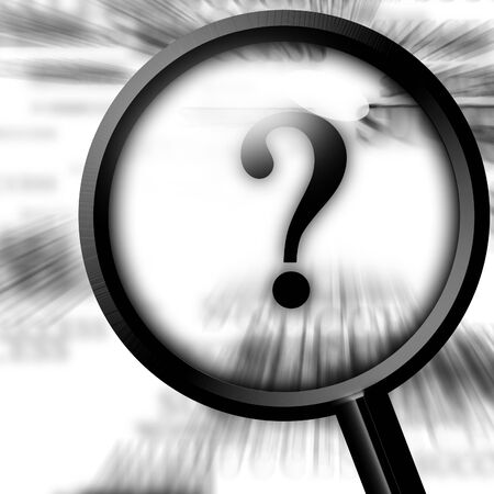 question mark on a white background with a magnifierの写真素材