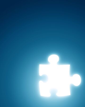 glowing puzzle piece on a blue backgroundの写真素材