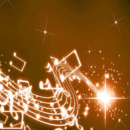 Musical notes on a glittering and brown backgroundの写真素材