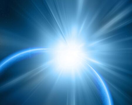 Alien blue planet in space on a dark backgroundの写真素材