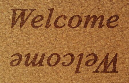 door mat with welcome written on itの写真素材