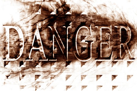 Brushed metal plate with danger written on itの写真素材