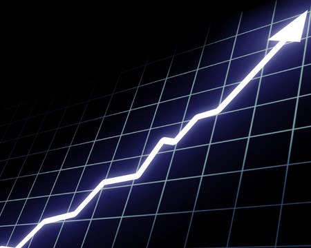 Arrow graph going up on a dark backgroundの写真素材