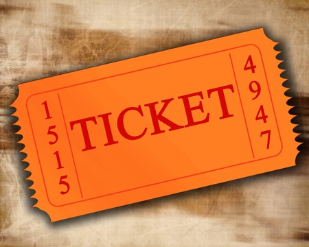 orange ticket on an old paper textureの写真素材