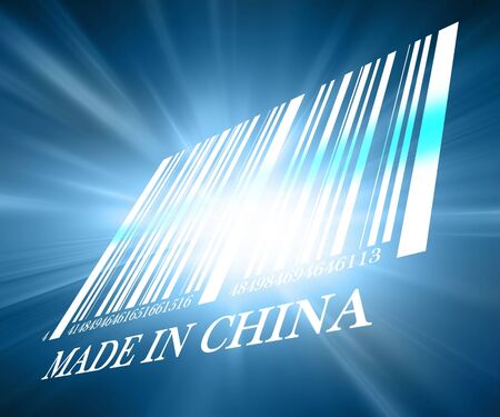 Barcode made in china on a blue backgroundの写真素材