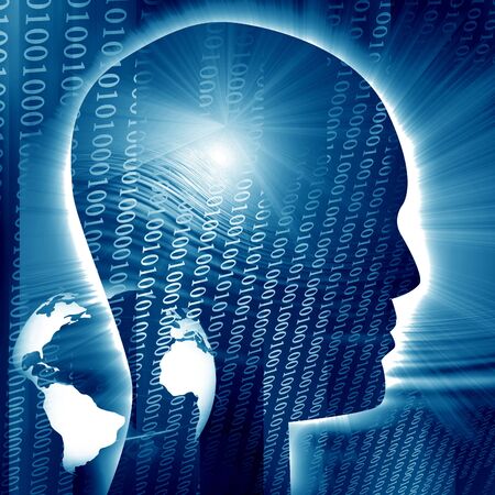 bits and bytes on a blue backgroundの写真素材