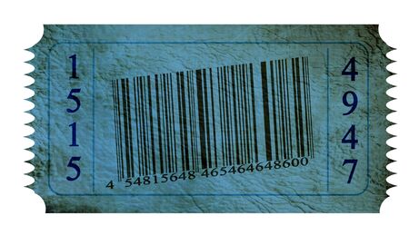 blue ticket with barcode on a white backgroundの写真素材