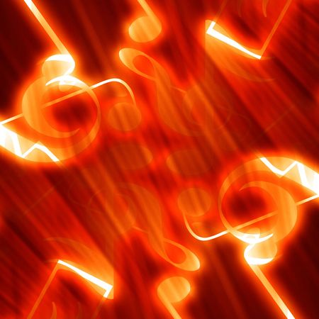 music notes on a fire like backgroundの写真素材