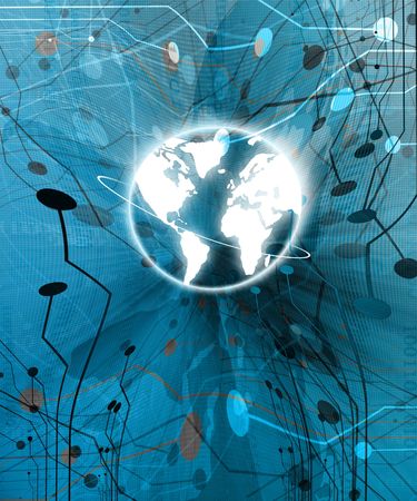 Digital world on a soft blue backgroundの写真素材