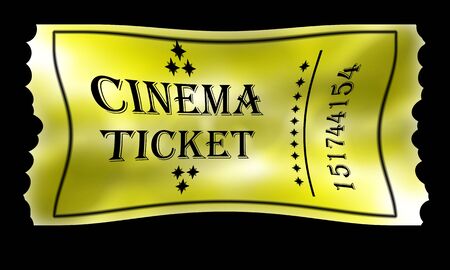 Golden ticket for cinema event on a black background