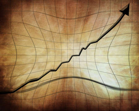 Arrow graph showing success on an old piece of paperの写真素材